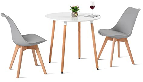 H.J WeDoo Esstisch mit 2 Stühle Essgrupp Holztisch und Grau Skandinavisches Stuhl Esstisch Set für Esszimmer Küche 80cm
