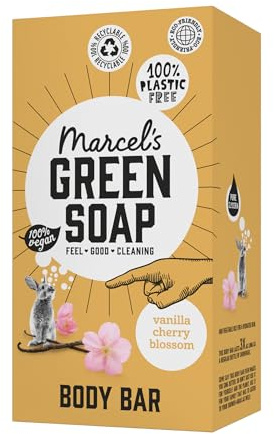 Marcel's Green Soap - Duschseife Bar Vanille & Kirschblüte - Körperseife - Mikroplastikfreie Formel - Vegan - 150 g
