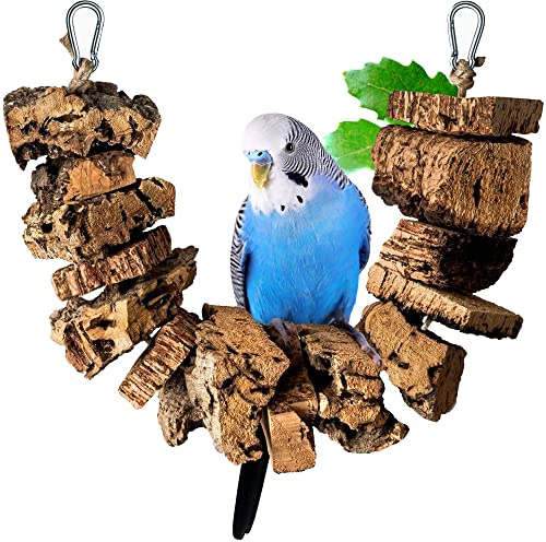 Vogelschaukel zum Knabbern aus Korkrinde | 40cm | Spielzeug für Vögel | Naturmaterial Kork