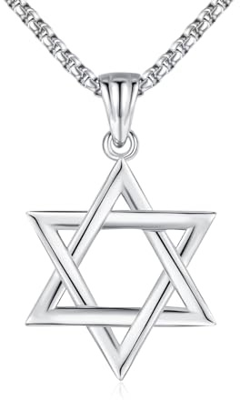 DOTBJ David Stern Halskette für Herren Damen, Weiß Gold 925er Sterling Silber Jüdischem Stern Anhänger mit Edelstahlkette 55,88cm + 5cm