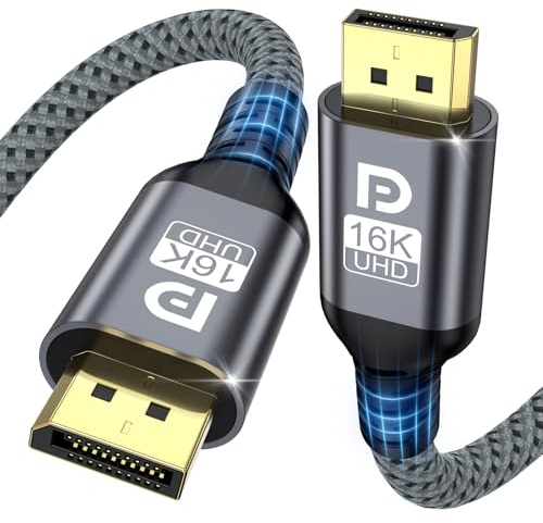TEFLOTY 16K DisplayPort Kabel 1m 2.1, DP Kabel Unterstützt 80Gbps 16K@60Hz, 8K@120Hz, 4K@240Hz/165Hz/144Hz, Display Port Kabel für Gaming-Monitor, Grafikkarte, Laptop, Projektor
