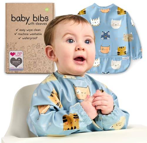 Nombear Baby Lätzchen mit Ärmeln für BLW (6 bis 24 Monate) | Wasserdichtes Ärmellätzchen Alternative zu Silikonlätzchen, Ganzkörper Lätzchen Baby, Babylatz Beikost Zubehör