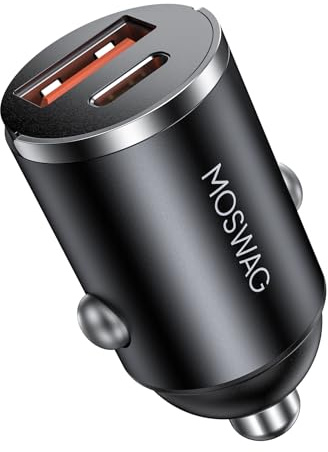 MOSWAG Zigarettenanzünder USB C, Mini Auto Ladegerät QC 3.0, 12V Car Charger Adapter Steckdose, KFZ Handy Ladegerät, USB Ladekabel Auf Autoladegerät Stecker Schnellladegerät Für iPhone, Samsung