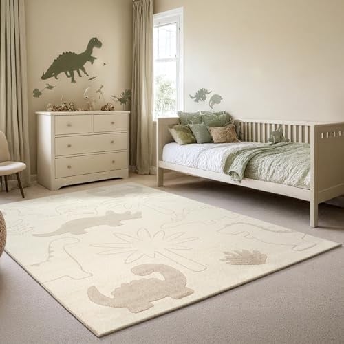 the carpet Elisa Kids Teppich für Kinderzimmer, Kinderteppich, Spielteppich, Pflegeleicht, strapazierfähige, Dino, 140 x 200 cm