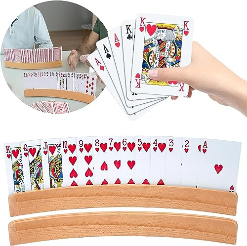 Royouzi 2 Stück Kartenhalter, 33cm Kartenhalter Spielkarten | Spielkartenhalter, Kartenhalter Holz, Freisprech Kartenständer, Hände Poker Halter für Senioren, Erwachsen