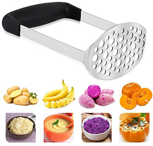Kartoffelstampfer Edelstahl, Kartoffel Stampfer, Gemüsestampfer Kartoffelpürrier Kartoffelpresse für Spülmaschinengeeignet, Kartoffelbrei, Cremiges Kartoffelpüree, Gemüse und Früchte