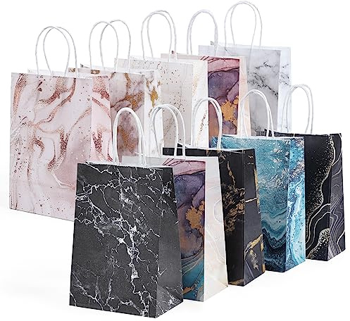 BBLIKE Papiertüten mit Henkel, 10 Stück Geschenktüten Kraftpapiertüten mit Henkel Mehrere Farben Mitgebsel Tüten Set Geeignet für Hochzeit, Geburtstag, Partyzubehör und Geschenke(15 * 8 * 21CM)