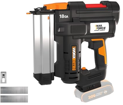WORX WX842.9 Nitro 20V 18GA Akku-Nagler - 80 Nägel/min Schießen – für 15-50mm Nägel - kabelloser Nagelpistole mit hoher Effizienz - werkzeugfreie Verklemmungsauflösung - ohne Akku & Ladegerät