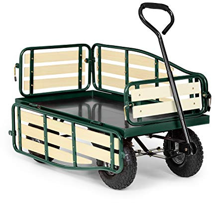 Waldbeck Ventura - Bollerwagen, Handwagen, abklappbare Seitenteile, witterungsbeständig, 300 kg Belastbarkeit, Transport Schwerer Lasten, Stabiler Rahmen, großer Laderaum, dunkelgrün