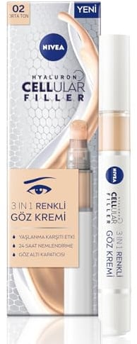 NIVEA Hyaluron Cellular Filler 3IN1 Augenpflege Concealer Mittel (4 ml), Anti-Age Concealer mit Hyaluron, Abdeckstift für Augenringe, Rötungen und Pickel