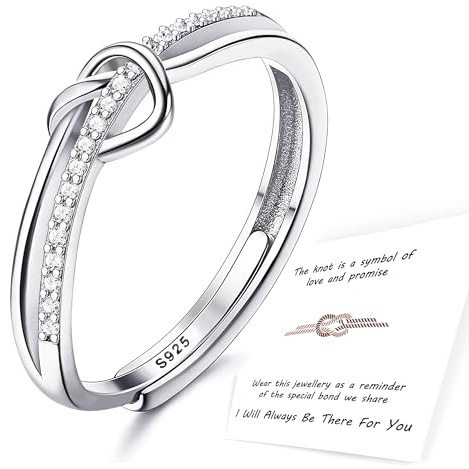 Adramata 925 Sterling Silber Ringe für Frauen, Ring Damen mit Zirkonia, Einstellbarer Liebesknoten Verlobungsring, 925 Sterling Silber Versprechen Ringe Schmuckgeschenke