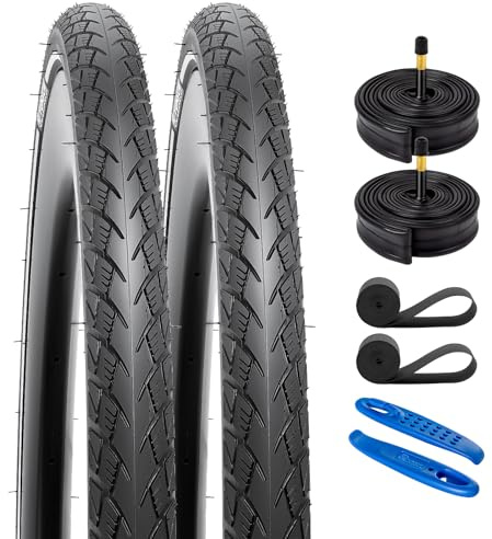 YunSCM 2-Pack 60TPI Nylon Pannensicher 28 Zoll Reifen 28x1.25 700x32C Mantel 32-622 und 2-Pack 700C Schlauch AV48mm Valve kompatibel 30-622 700x30C Fahrradreifen 700x32C Mit Reflektorstreifen