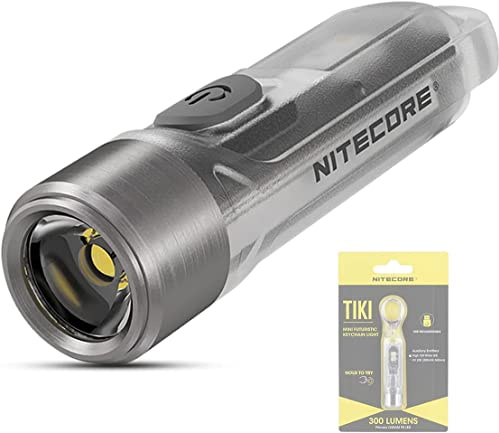 Nitecore Tiki Mini Taschenlampe - Wiederaufladbar 300 Lumen - LED mit Ultraviolett Licht - Taschenlampe - Wasserdichter Schlüsselanhänger IP66 ([Transparent])