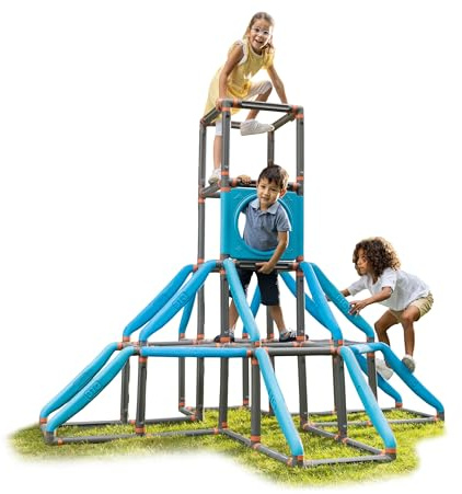 Big Kraxxl The Giant Kletterturm - großes Klettergerüst Outdoor für Kinder von 3-7 Jahre (bis max. 100 kg) - Kletterpyramide auf 4 Etagen, 299 Teile mit Basketball-Ring, 185 x 230 x 185 cm