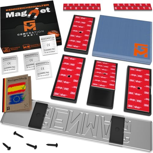 GENMAG® 2X Magnet Kennzeichenhalter Rahmenlos [Extra-Stark & Universal] Rahmenlose Kennzeichenhalter Magnete für Deutschland & Österreich | Magnetische Wechselkennzeichenhalter | Kennzeichen Magnet