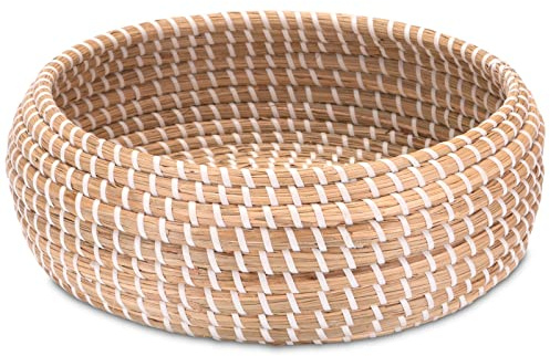 Decorasian Korb geflochten rund aus Seegras - Schale groß und flach - als Brotkorb bzw. Brötchenkorb oder Obstschale - 30cm