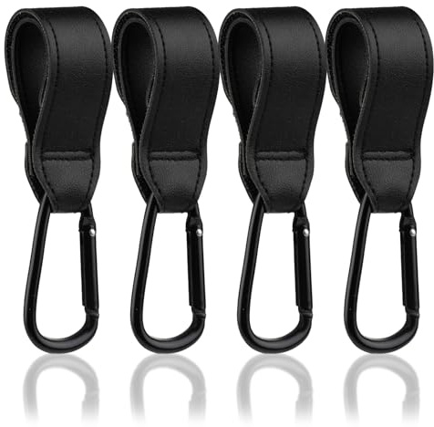 4Pcs Kinderwagen Haken für Taschen,PU Leder Kinderwagenhaken Taschenhaken | Universelle Kinderwagen Taschenhalter Anhänger für Wickeltaschen,Schwarz