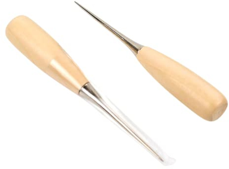 Tokaneit Vorstecher mit Holzgriff, Nähahle, Holzgriff Ahle für Leder Nähen Stanzen DIY-Werkzeug, Profinähahle Leder Nähset (2 Stück)