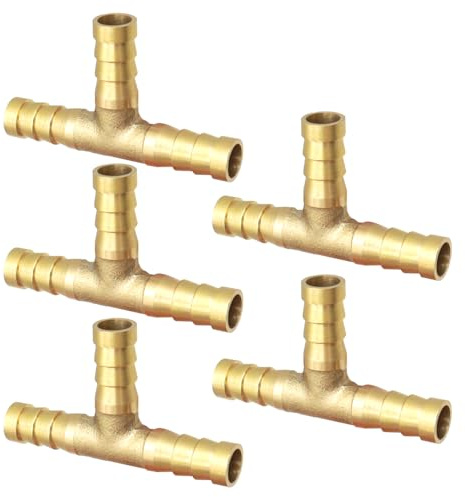 YDHfdc 5 Stück 8 mm T-Schlauchverbinder 3 Wege Messing Verbindungsstück, Messing Kraftstoffschlauch Verbindungsstück für Kraftstoff, Luft, Wasser