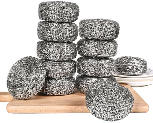 12 STK Topfreiniger Edelstahl Schwamm,Küchenschwammwäscher aus Stahl,Edelstahl Drahtschwämme Scheuerschwämmen aus Metall,Scheuerschwamm zum Geschirrspülen Kamin Schwamm,für Töpfe,Geschirr,Bürste,Ofen