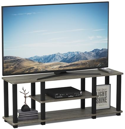Furinno Entertainment/TV-Regal mit unterschiedlichen Ablageflächen, Französische Eiche Grau/Schwarz, 29.72 x 111.25 x 41.15 cm, Vierkantrohr