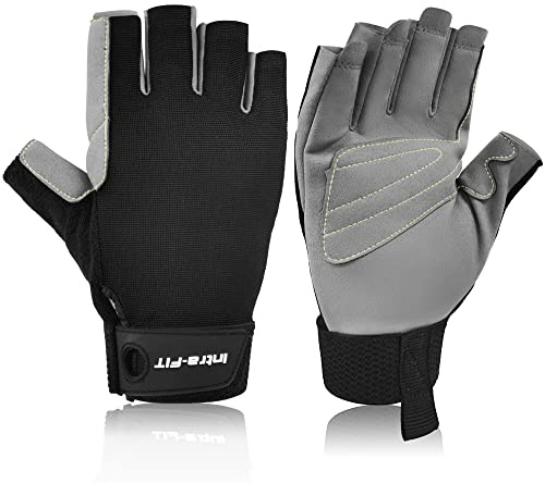 Intra-FIT Kletterhandschuhe Half-Fingerhandschuhe Kunstleder Arbeitshandschuhe Abriebschutz Kletter-Sporthandschuhe Seilhandschuhe für Abseilen, Bergsteigen, Abenteuer, Outdoor-Sport,Rettung