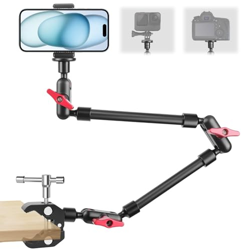 Magic Arm mit Super Clamp 23''/59cm, ZAKVOP Webcam Halterung mit Klemme, 360°Flexibel Magic Arm Clamp mit Flexibel Arm 1/4 3/8’’ Kugelkopf, Webcam Arm für Kamera, Action Kamera, Smartphones (A)