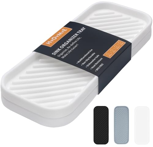 HvOvMvE Seifenhalter aus Silikon für die Spüle, Organizer für Küche, Bad, Schminktisch, Schreibtisch, Aufbewahrungsschwamm, Seifenspender, Bürste, Make-up, Flasche, langlebig, 2 Stück (Weiß)