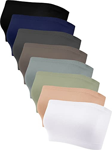 8 Stück Bandeau BHS für Damen, Trägerlose BHS Ungepolsterte Bandeau Tops Dehnbare Nahtlose Bralette