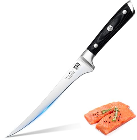 SHAN ZU Filetiermesser, Filitiermesser Scharf 18cm, Deutscher Edelstahl Fischfiliermesser mit Ergonomischer Griff Lachsmesser Fischmesser Exquisiter Geschenkverpackung