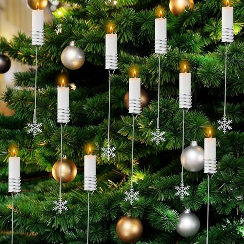 20 Stück silberfarbene Weihnachtsbaum-Kerzenhalter aus Metall mit Schneeflocken-Ornamenten für Weihnachtsbaum, Balance, Kerzenständer für Weihnachten, Winter, Weihnachtsbaum, Innen- und Außenbereich,