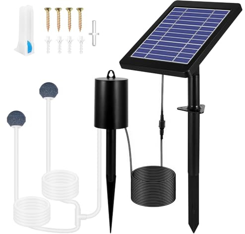 Solar Teichbelüfter mit Luftpumpe, Belüfter für Teiche im Freien, 3 Modi, 4W & 2200 mAh Solar Oxygenator Luftpumpen-Set mit Blasenregler für Garten-Fischbecken, Außenpool, Schwarz