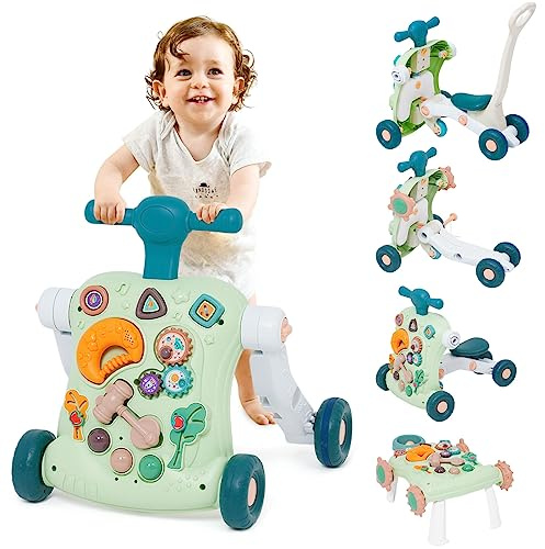 Lauflernhilfe Baby, Lauflernwagen 6 in 1 mit Musik und Abnehmbarem Spielboard, Laufwagen Baby Walker Spielzeug Für ab 6 9 18 Monate, Grün