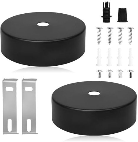 mizikuu 2 Stück Baldachin Metall Schwarz, 80 x 30 mm Deckenbaldachin, Baldachin Lampe, Runder Decke Lampenabdeckung Deckenanschluss, Einbausatz Lampenbaldachin für Wohnzimmer Flur Küchenleuchter