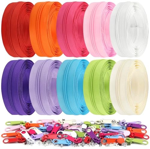 DOITEM 10 Farben 28 m Reißverschlüsse Nylon Endlos Reißverschluss Set mit Schieber und Reißverschluss zum Nähen und Basteln