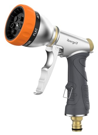 Ibergrif M20285 Gartenbrause, Metall Garden spritze mit 7 Funktionen Spritzdüse, Hochdruck Bewässerungspistole für Bewässerung, Autowaschen,Orange