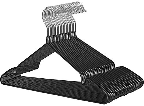 SONGMICS Kleiderbügel, 20 Stück, Jackenbügel aus Metall, dünn und Antirutsch, Ø 4 mm Platzsparend um 360° drehbarer Haken, schwarz CRI33B-20