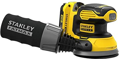 STANLEY FATMAX V20 Exzenterschleifer mit Akku und Tasche, SFMCW220D1S-QW | Inklusive 2.0Ah Akku, Ladegerät & weicher Tasche, Staubabsaugsystem, staubgeschützter Schalter, Leichtgewicht-Design