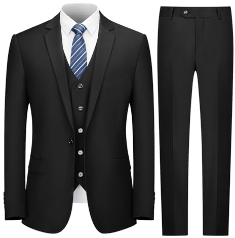 Cooper & Nelson Herrenanzug Slim Fit, 3-teilige Anzüge für Männer, EIN-Knopf-Jacke, Weste, Hose mit Krawatte, Smoking-Set, Schwarz, 4XL