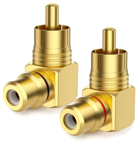EMK 2 Stück Cinch 90 Grad Winkel Adapter vergoldet RCA Adaptor Rechtwinkel Cinch RCA Koppler Stecker zu Buchse Adapter für TV DVD Verstärker Lautsprecher
