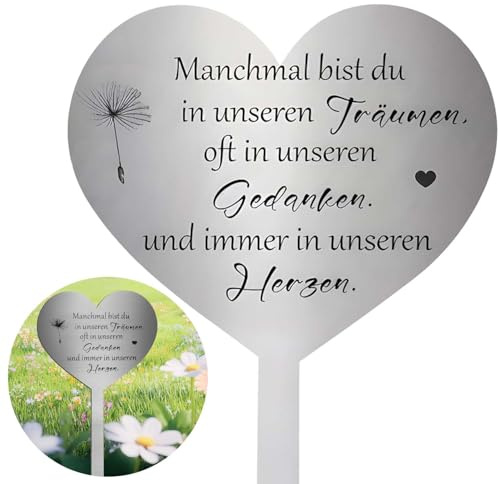agctrler Herz Grabschmuck Wetterfest, Grabstecker Edelstahl, Grabdekoration mit Spruch du Manchmal Bist du in Unseren Träumen, Oft in Unseren Gedanken und Immer in Unseren Herzen -für Gärten Höfe (A)