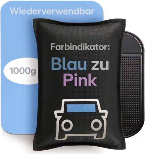 Praknu Luftentfeuchter Auto 1000 g – Wiederverwendbarer Feuchtigkeitskissen für Beschlagene Autoscheiben – Mit Sättigungsanzeiger & Anti-Rutsch Pad – Auto Zubehör Innenraum Winter – Entfeuchter