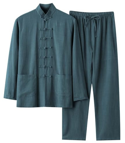 YOSUWOAI Kampfkunst Anzug Herren Kung Fu und Tai Chi Uniform Traditionelle Chinesisch Kostüm für Meditation und Qigong 2 Teiler Langarm Baumwolle Leinen Hemd und Hose Weich Freizeitanzug