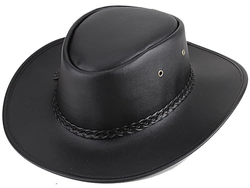 INOGIH Herren Hut aus PU-Leder mit Hutband, schwarz, 58 EU
