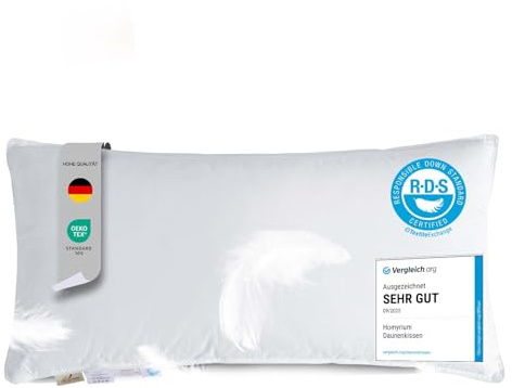 Homyrium Daunenkissen 40x80 Kopfkissen 40x80 Daunen Federkissen Dreikammer Kissen FÜLLUNG: außen 90% Daunen / 10% Federn; innen 100% Federn, 100% Baumwollbezug (550g, 1er Pack)