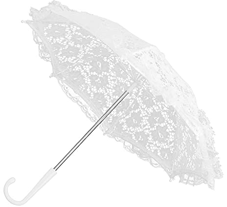 Mini-Spitzen-Sonnenschirm Spitzenschirm Weißer Hochzeits-Spitzen-Sonnenschirm-Regenschirm, Vintage Handgefertigte Blumenschirme für die Fotografie Romantische Brautfoto-Requisiten Dame(51239 weiß)
