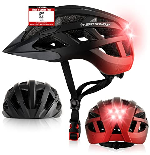 Dunlop Sports Fahrradhelm mit Licht - Sofort gesehen Werden - Ultraleichter Spezial Damen Herren Kinder Fahrrad Helm Visier und Rücklicht für hohe Sicherheit - Urban