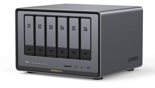 UGREEN NASync DXP6800 Pro, Desktop-NAS mit 6 Einschüben, Intel i5 1235u 10-Kern-Prozessor, 8GB DDR5, eingebaute 128GB SSD, 2 x 10 GbE, 2 x M.2 NVMe-Steckplätze, HDMI 8K, 2 x TBT4 (ohne Festplatte)