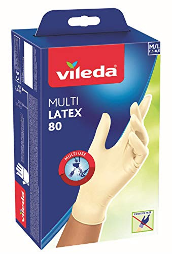 Vileda Multi Latex Einweghandschuhe aus Naturlatex, Größe M-L, 80 Stück