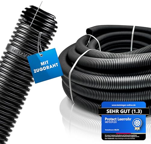 METEOFLEX PROTECT Leerrohr mit Zugdraht/Einzughilfe 750N M20 / M25 / M32 / M40 / M50 aus HDPE - Wellrohr für Erdreich, Erdverlegung, Außenbereich, Beton - hohe Druck- & Schlagfestigkeit (M32-25m)